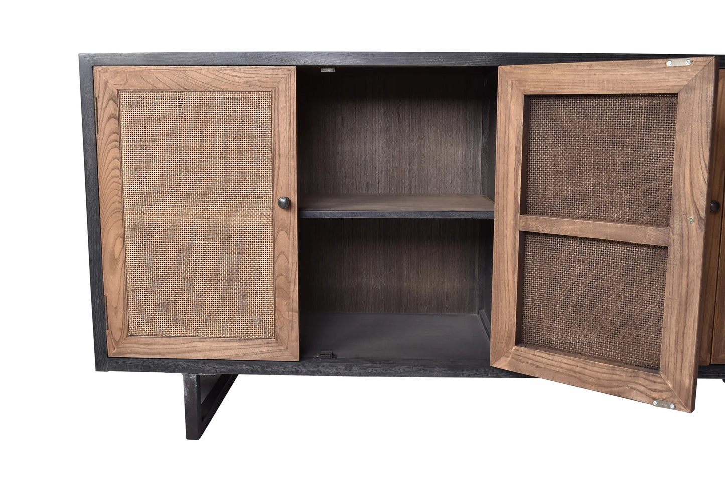 KUMBRIA OAK & RATTAN SANDBLAST SIDEBOARD/BUFFET  BLACK & NATURAL