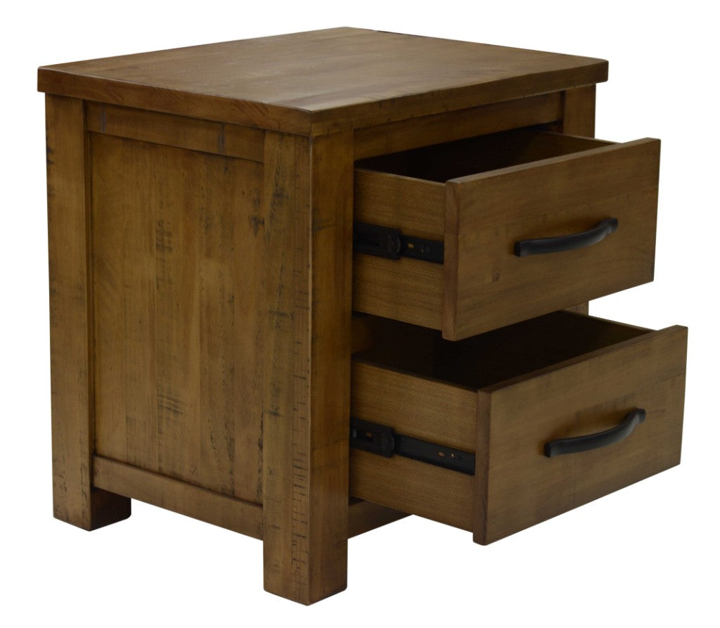 SCOTTI SOLID PINE 2 DRAWER BEDSIDE TABLE NIGHTSTAND AGED SUNDRIED ASH COLOUR