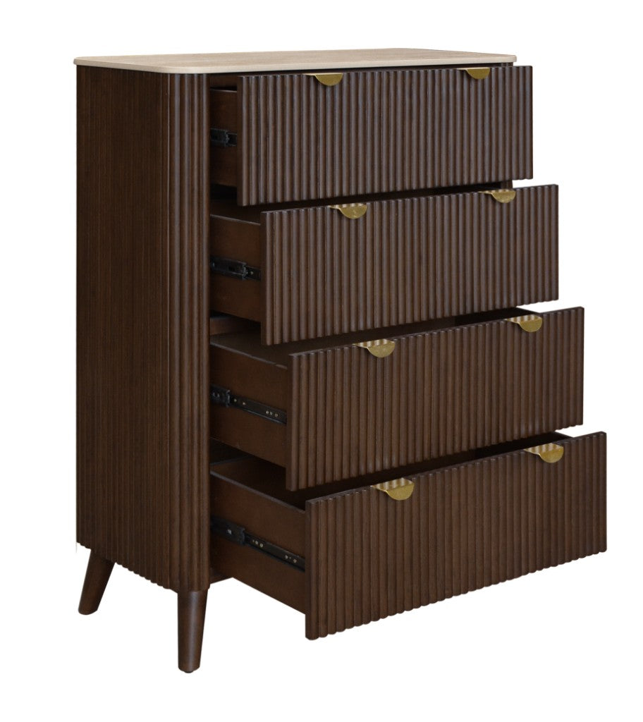 SEVERIN SOLID & VENEER MALAYSIAN HARDWOOD 4  DRAWER TALLBOY/ 4 DRAWER CHEST OF DRAWERS  WALNUT