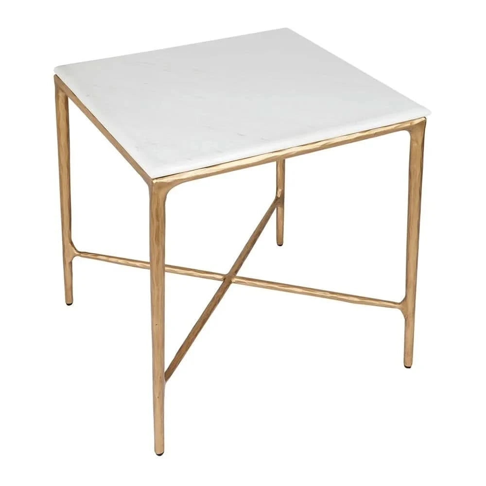 SOREN SQUARE MARBLE SIDE TABLE/LAMP TABLE - BRASS FRAME