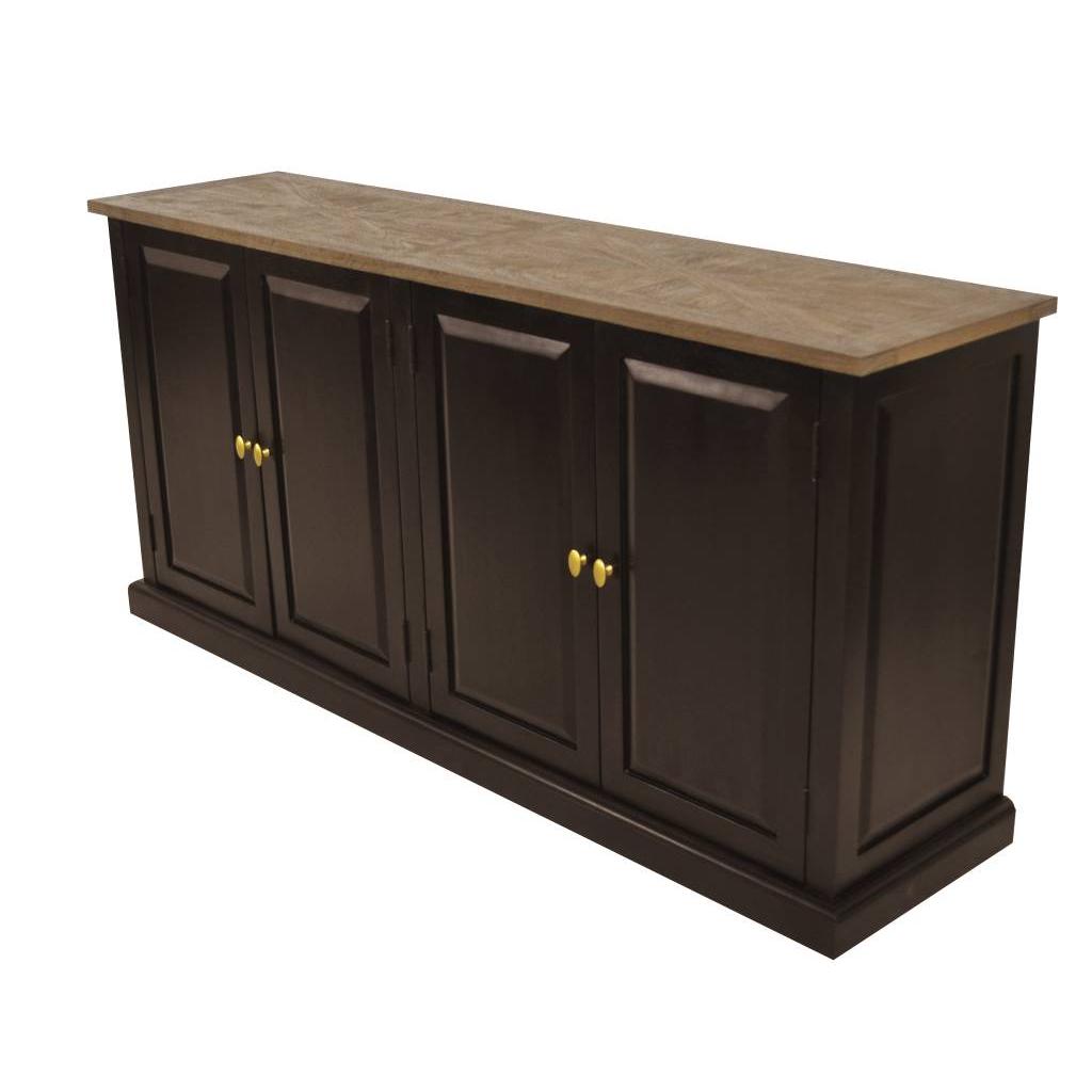 SORANZO MANGO WOOD 4-DOOR BUFFET SIDEBOARD HANDCRAFTED PARQUET TOP OAK/BLACK