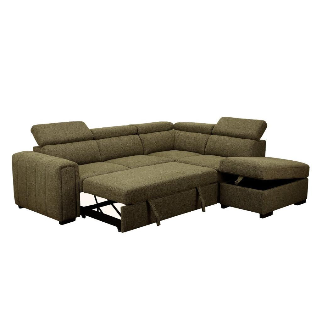 TRAYNOR FABRIC 2-SEATER W/SOFA BED & RHF CHAISE GREEN - MyChocolateWood
