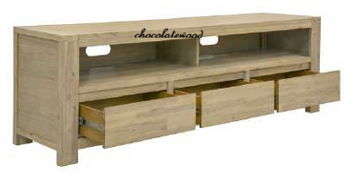 RIPLEY SOLID ACACIA TIMBER 3-DRAWER 2 NICHE ETU TV UNIT BRUSHED SMOKE