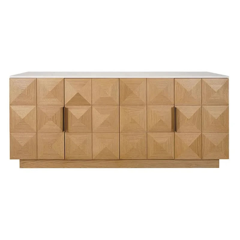 HAMPSHIRE WHITE MARBLE/NATURAL OAK 4-DOOR BUFFET/SIDEBOARD