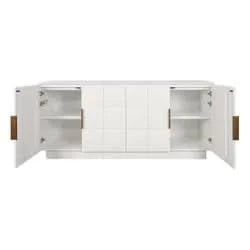 HAMPSHIRE WHITE MARBLE/ WHITE OAK 4-DOOR BUFFET/SIDEBOARD