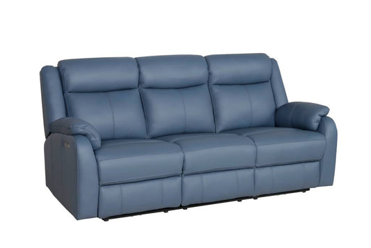 BARRON GENUINE MURANO LEATHER 3-SEATER  RECLINER SOFA W/USB PORT  MARINE BLUE