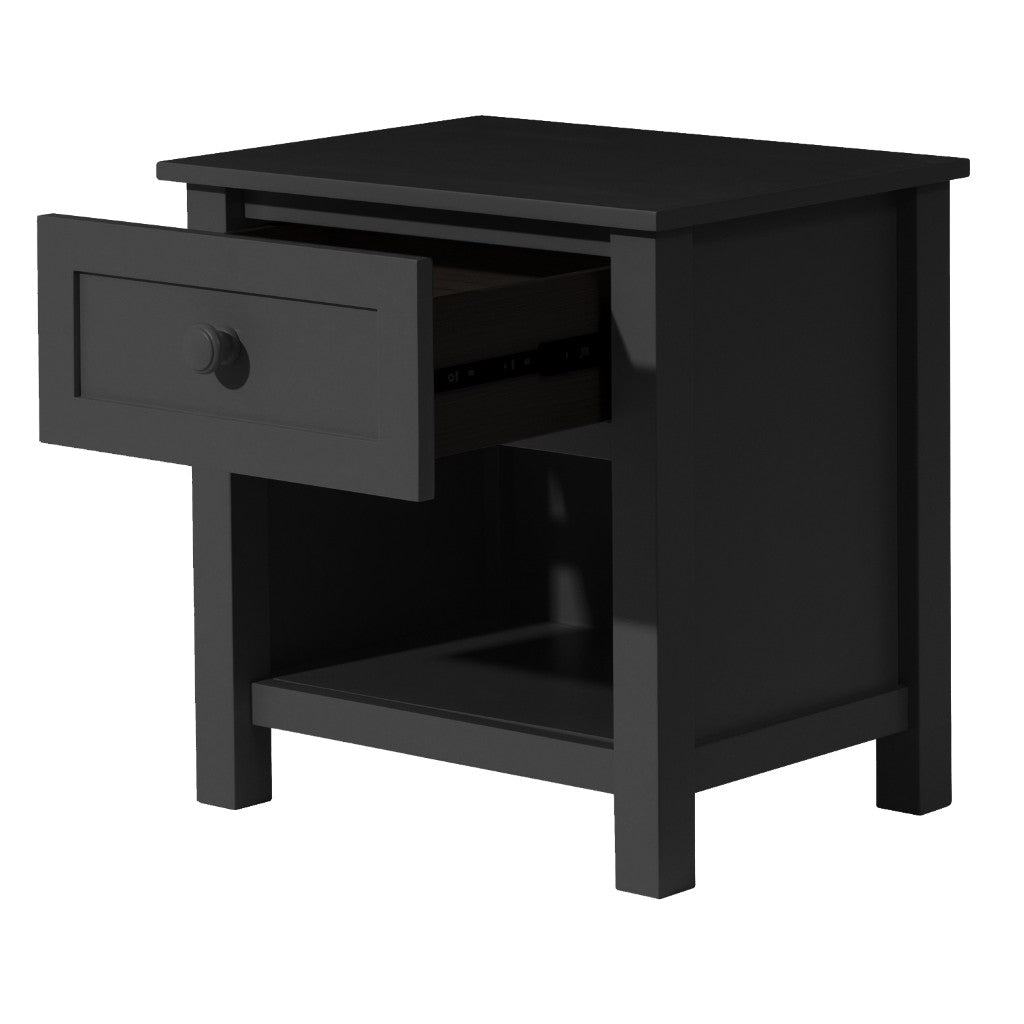 BAYLIN RUBBERWOOD 1-DRAWER  1-SHELF BEDSIDE TABLE BLACK