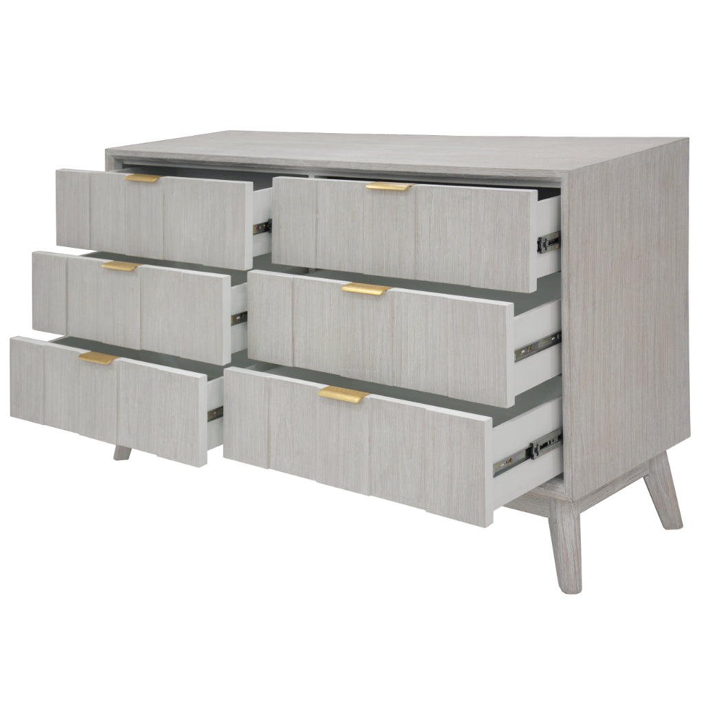 NOVAK SOLID ACACIA DRESSER CHEST OFF 6 DRAWERS WHITEWASHED