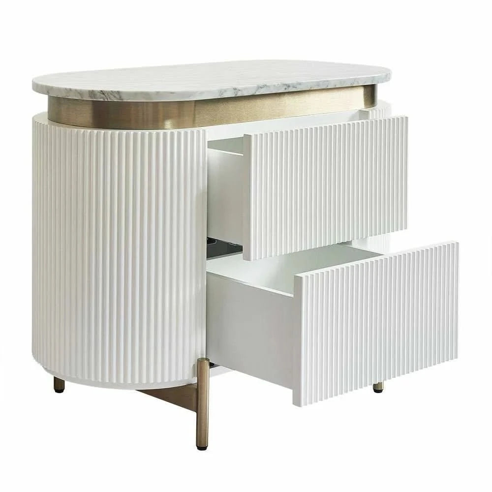DENEUVE BEDSIDE TABLE WHITE WITH CARRARA MARBLE TOP