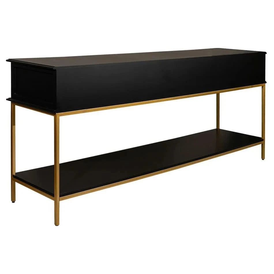 MORETTI 3-DRAWER CONSOLE TABLE/HALL TABLE SATIN BLACK  & GOLD LARGE