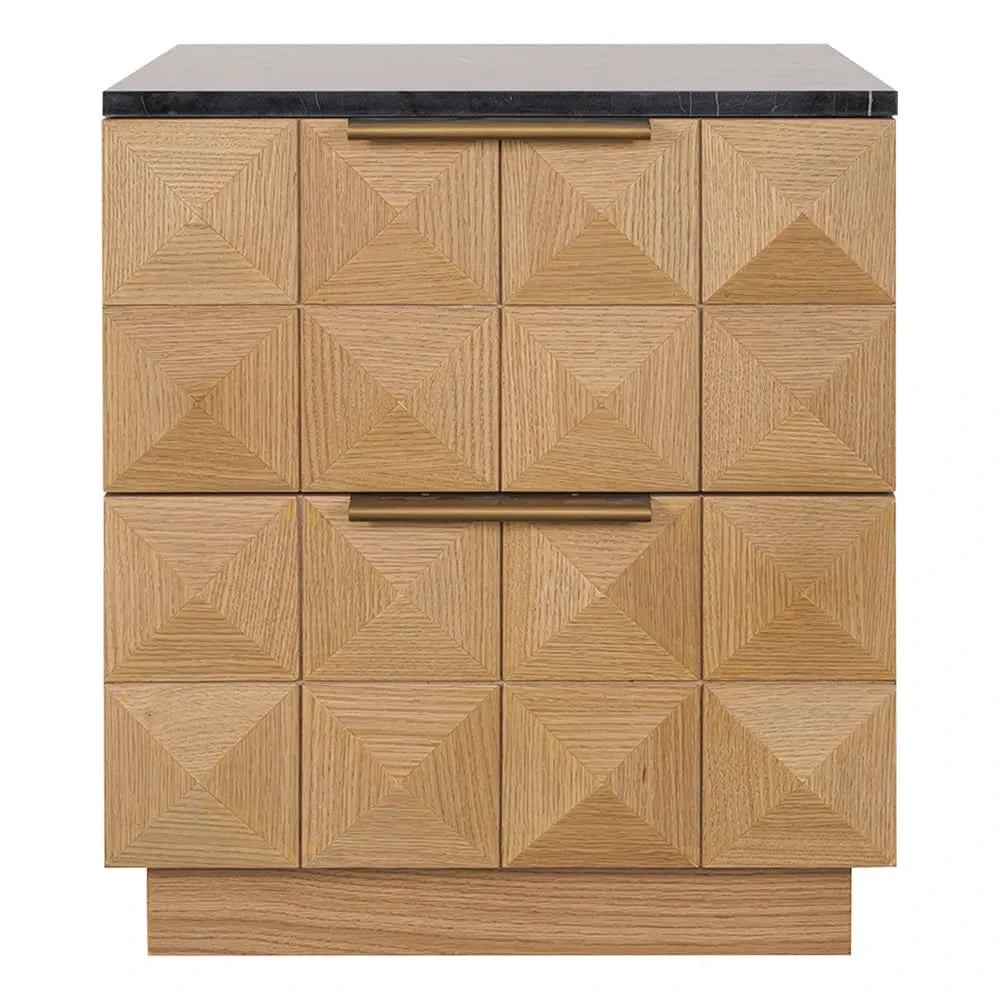HAMPSHIRE BLACK MARBLE/NATURAL OAK 2-DRAWER BEDSIDE TABLE
