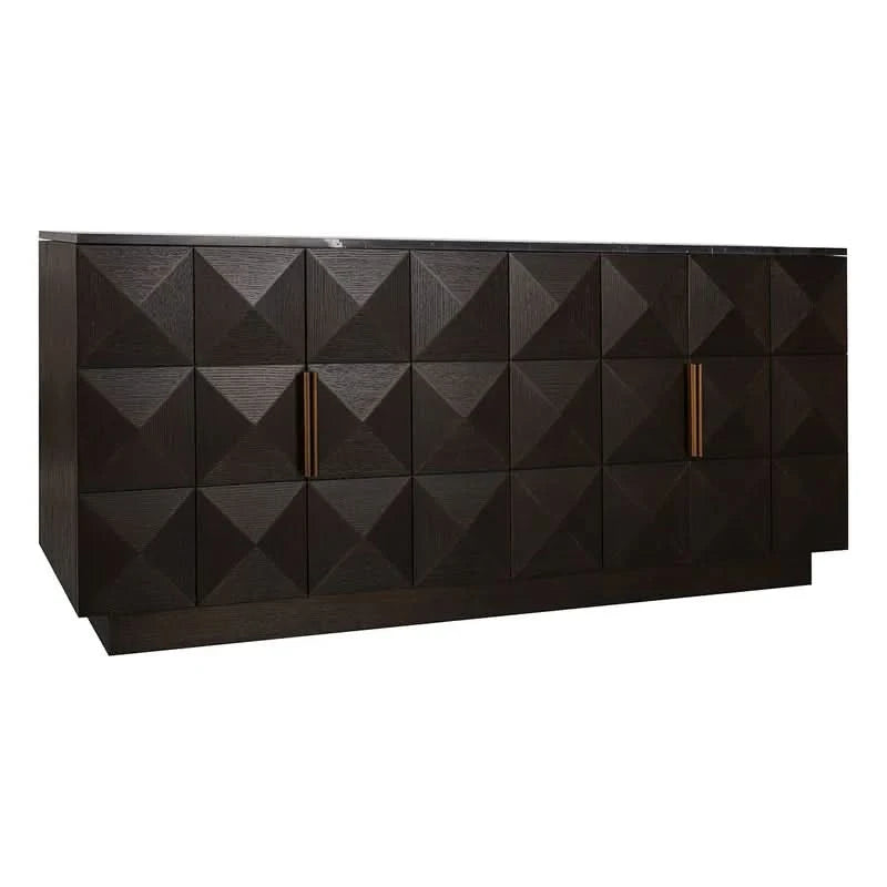 HAMPSHIRE BLACK MARBLE/SMOKED OAK 4-DOOR BUFFET/SIDEBOARD