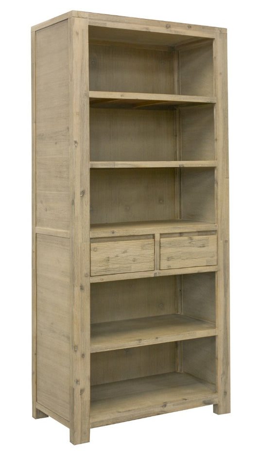 RIPLEY SOLID ACACIA TIMBER 2-DRAWER 5-SHELF BOOKCASE BOOKSHELF BRUSHED SMOKE