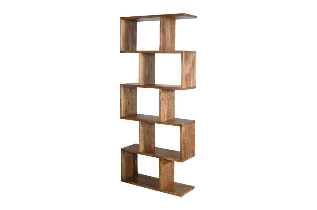LUZU SOLID MANGO WOOD OPEN BOOKCASE /BOOKSHELF OAK BROWN 80X28X185CM