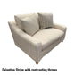 SERVINI FABRIC 1.5 SEATER LOUNGE SOFA CALANTINO STRIPE WITH CONTRASTING THROWS