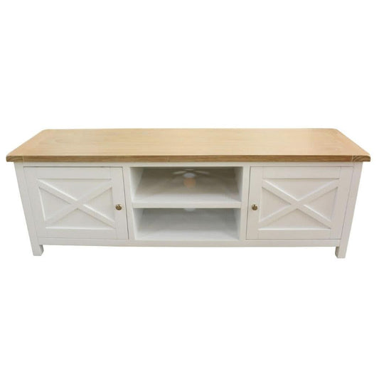 CHRISTA HAMPTON SOLID ACACIA 2-DOOR 2 NICHE TV UNIT LIGHT OAK TOP/WHITE BASE