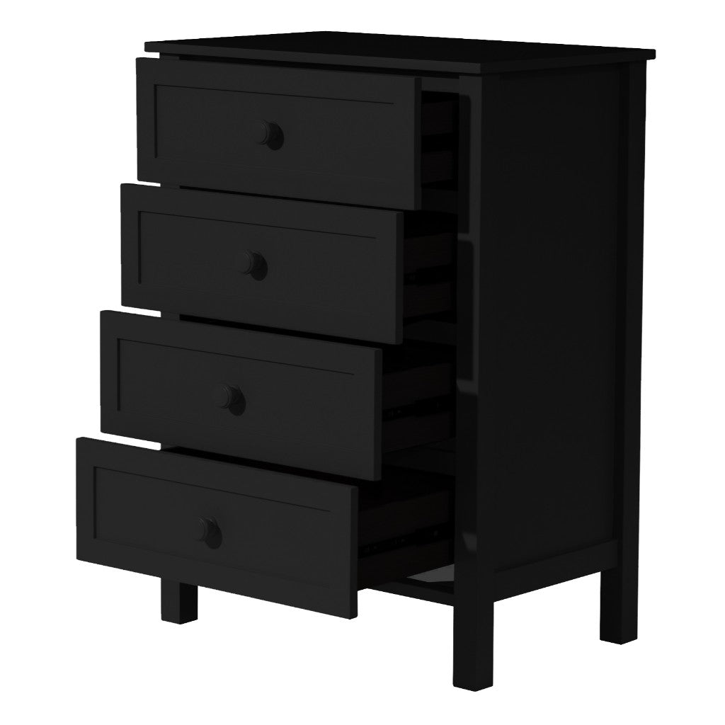 BAYLIN RUBBERWOOD 4 DRAWER TALLBOY/CHEST OF 4 DRAWERS BLACK