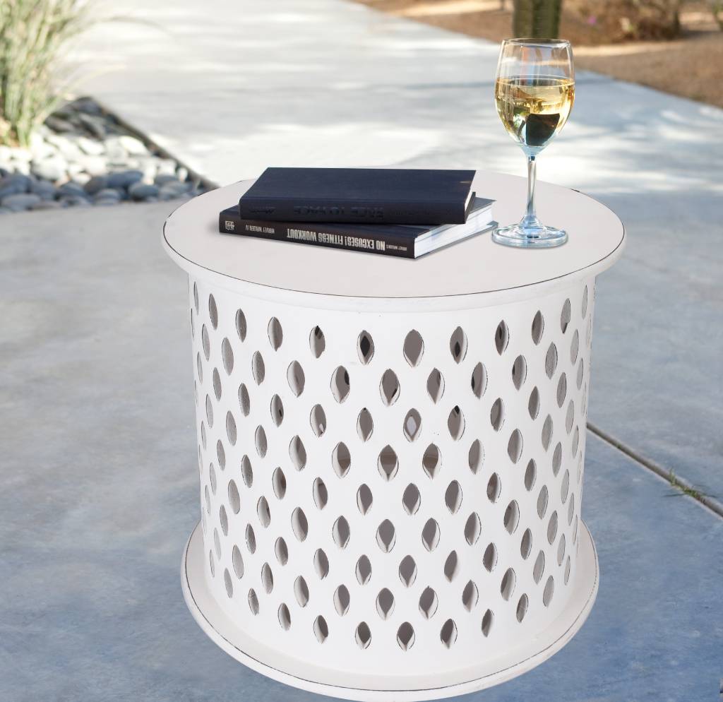 MELODIA ROUND WOODEN SIDE TABLE - INDOOR/OUTDOOR  DISTRESSED