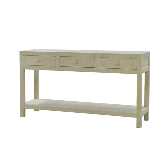 SWANN MAHOGANY FRAME RAFFIA WRAPPED HALL TABLE/CONSOLE TABLE 3 DRAWERS