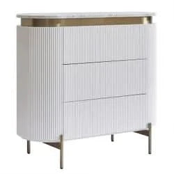 DENEUVE 3 DRAWER CHEST OF DRAWERS WHITE WITH CARRARA MARBLE TOP