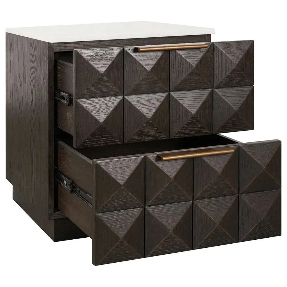 HAMPSHIRE WHITE MARBLE/SMOKED OAK 2-DRAWER BEDSIDE TABLE