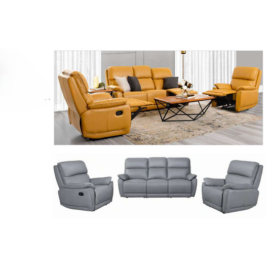 TORELLI GENUINE LEATHER 3-SEATER RECLINER  +2 SINGLE RECLINER ARMCHAIRS  LOUNGE SUITE STONE