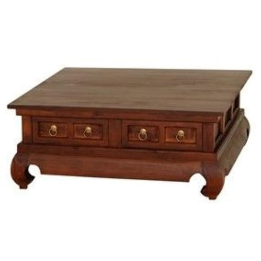 SOLID MAHOGANY 4 DRAWERS OPIUM LEG SQUARE COFFEE TABLE IN MAHOGANY