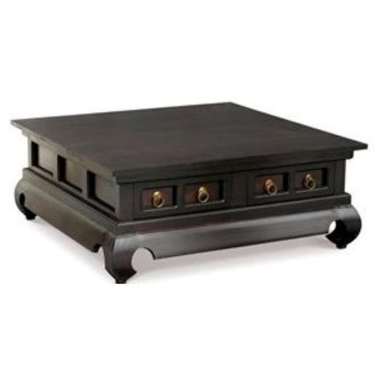 SOLID MAHOGANY 4 DRAWERS OPIUM LEG SQUARE COFFEE TABLE IN CHOCOLATE