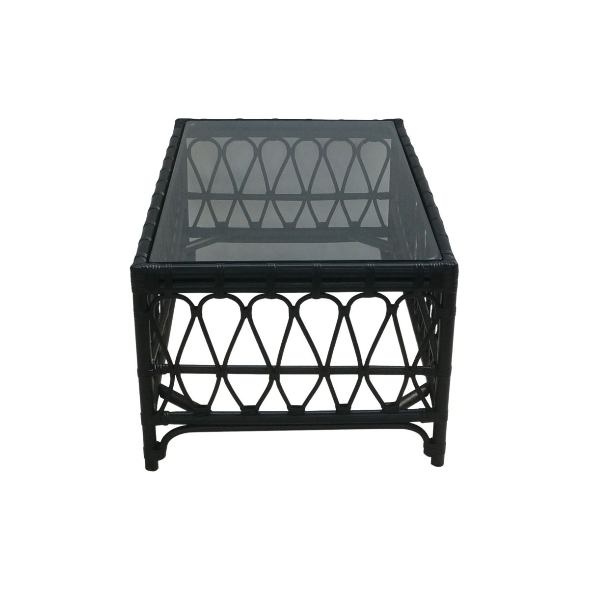 RUSSO TEMPERED GLASS TOP RATTAN COFFEE TABLE IN SOLID BLACK