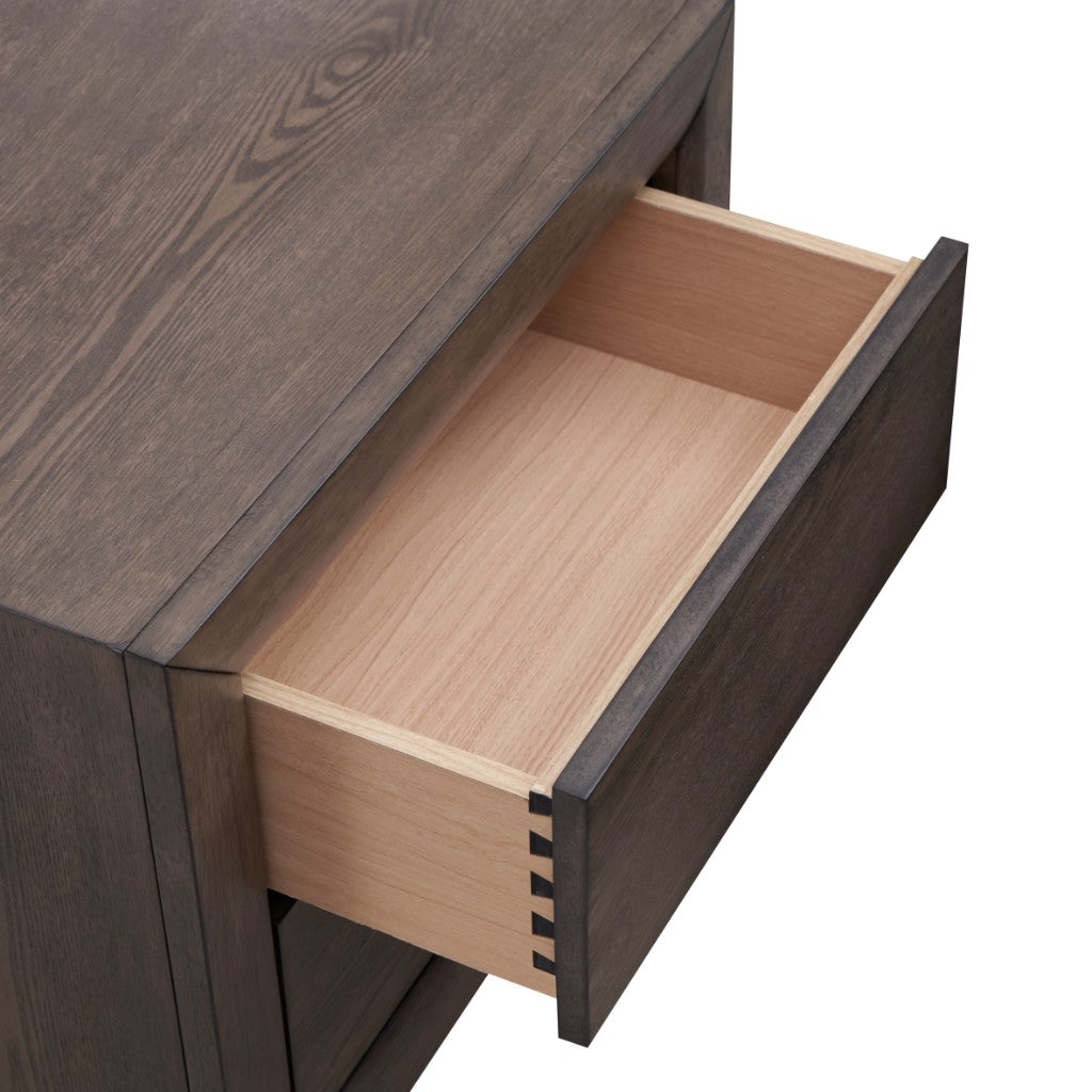 KASIANE RUSTIC RUBBERWOOD 2 DRAWER BEDSIDE TABLE CAFE GREY