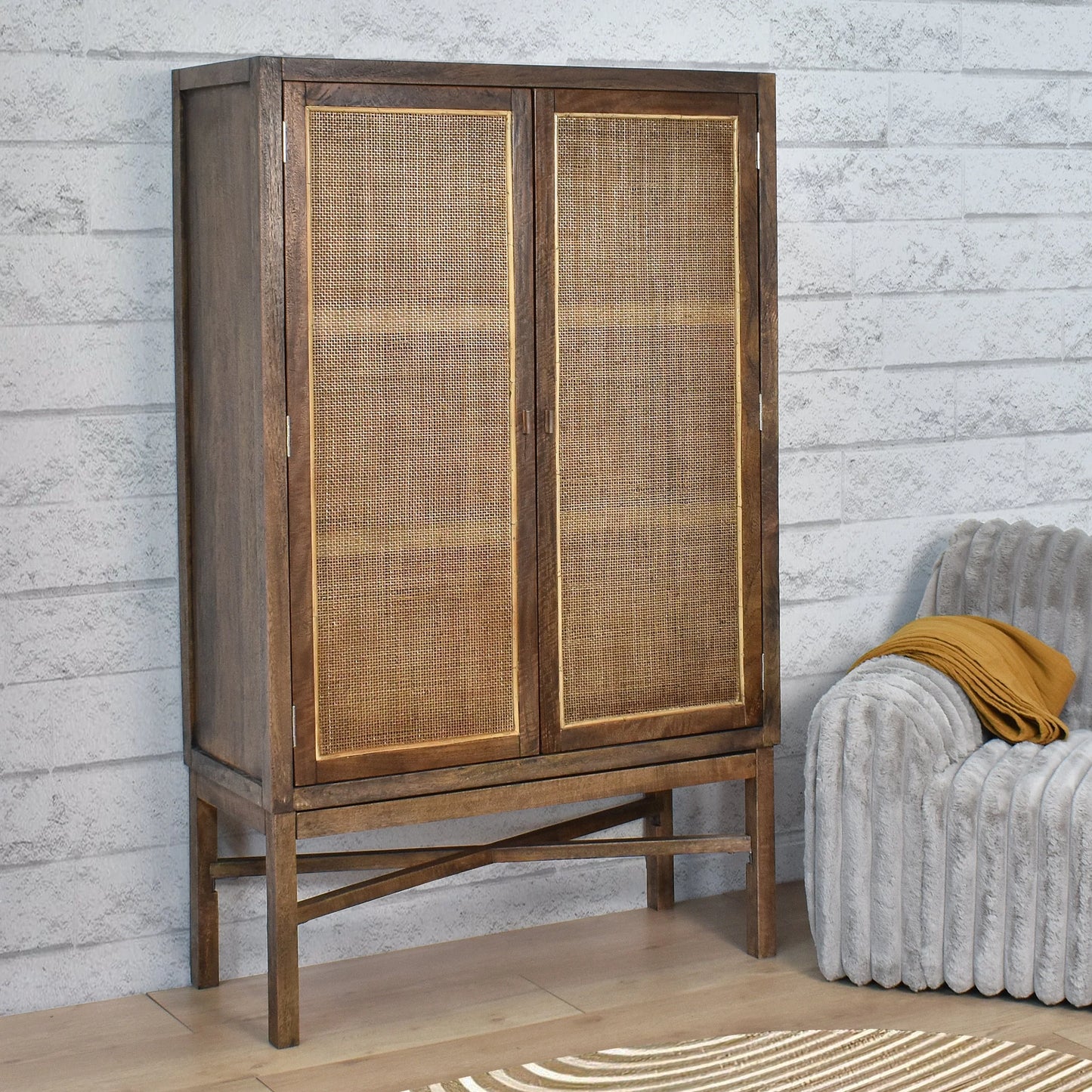 ELDRIDGE SOLID MANGO WOOD TIMBER TALL CUPBOARD CABINET WALL UNIT HONEY BROWN (Copy)