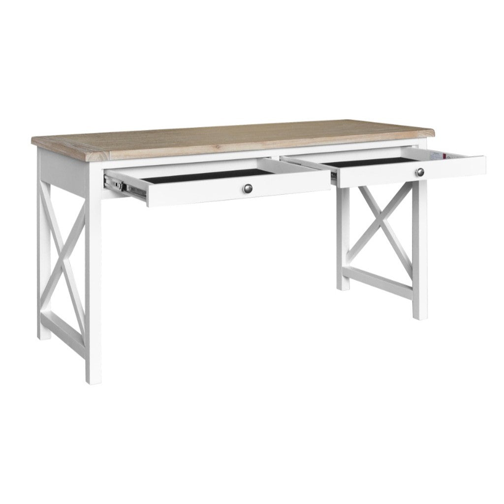 CHRISTA HAMPTON SOLID ACACIA 2-DOOR DESK  LIGHT OAK TOP/WHITE BASE