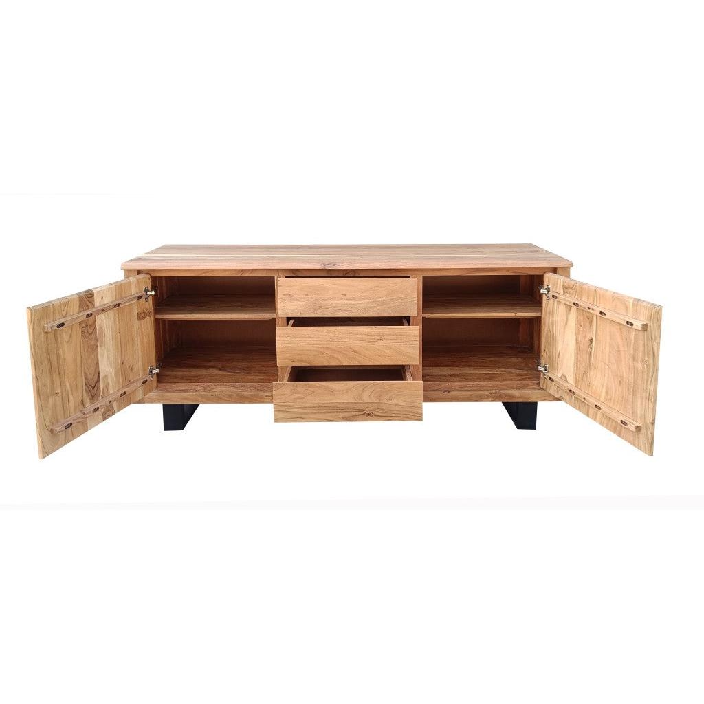 CRISTO MK2 SOLID ACACIA TIMBER SIDEBOARD/BUFFET W/METAL LEGS NATURAL 166 CM