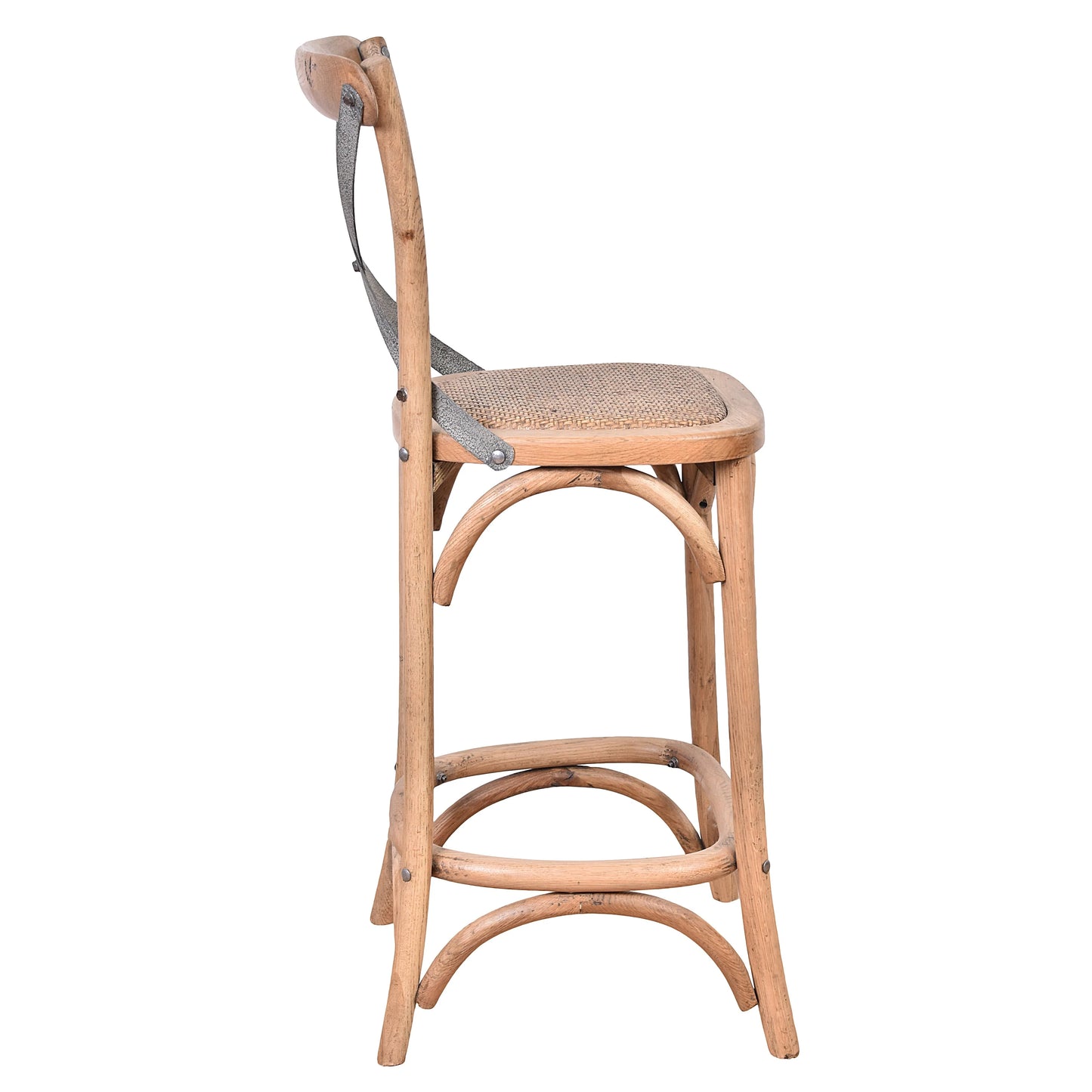 MALMO CROSS BACK OAK BAR STOOL WITH GREY METAL STRAPS