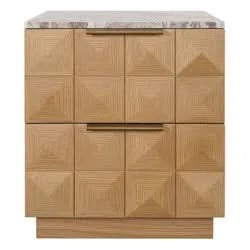 HAMPSHIRE RIVER BROWN MARBLE  NATURAL OAK 2-DRAWER BEDSIDE TABLE