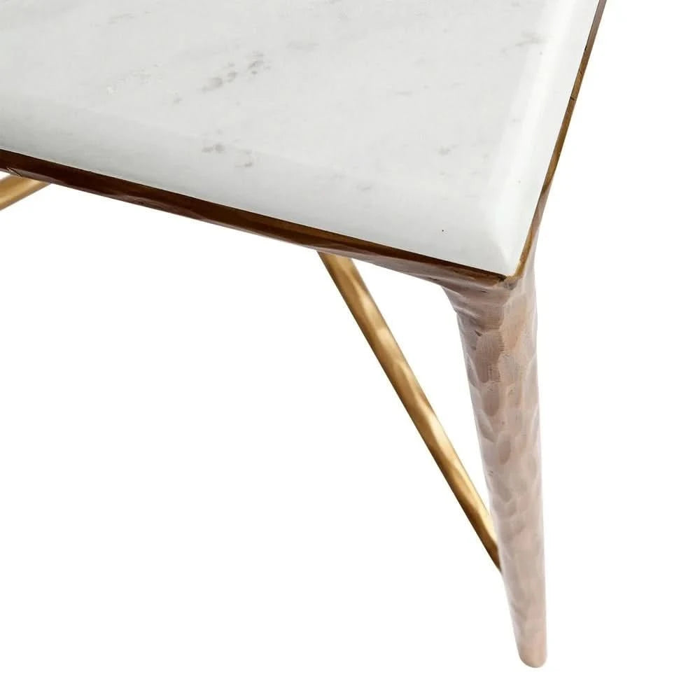 SOREN SQUARE MARBLE SIDE TABLE/LAMP TABLE - BRASS FRAME