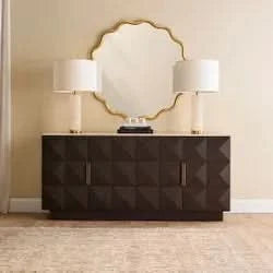 HAMPSHIRE WHITE MARBLE/SMOKED OAK 4-DOOR BUFFET/SIDEBOARD