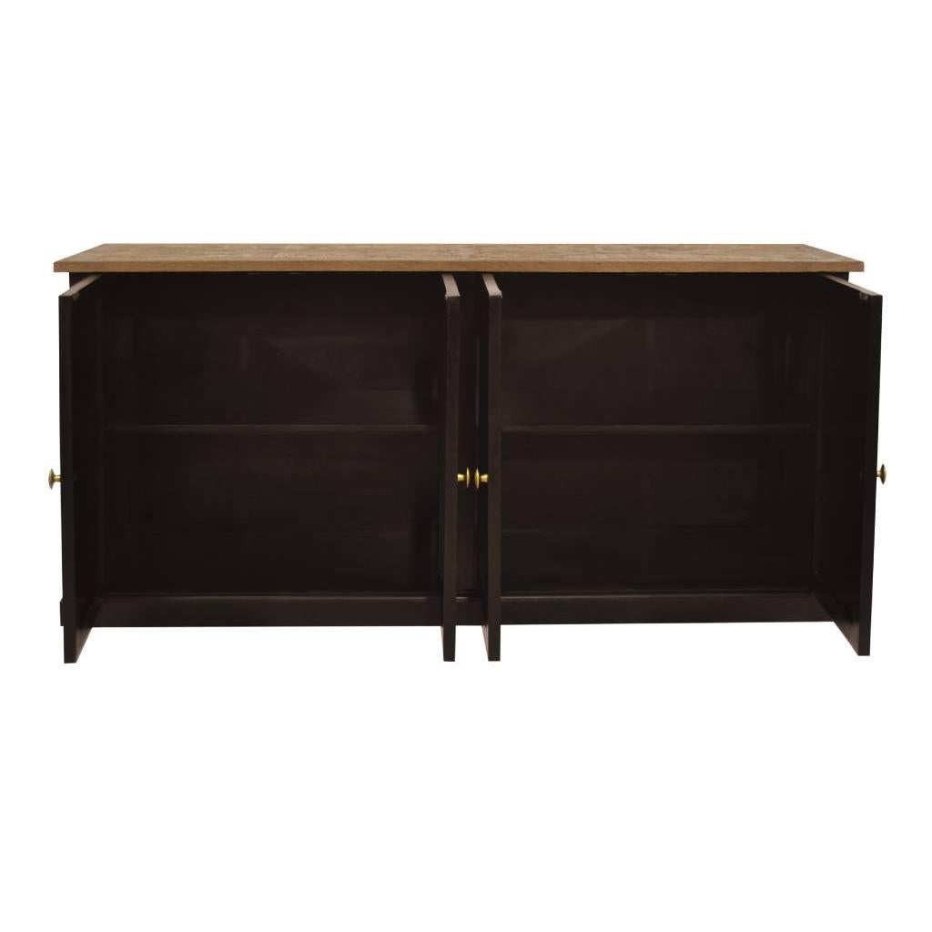 SORANZO MANGO WOOD 4-DOOR BUFFET SIDEBOARD HANDCRAFTED PARQUET TOP OAK/BLACK