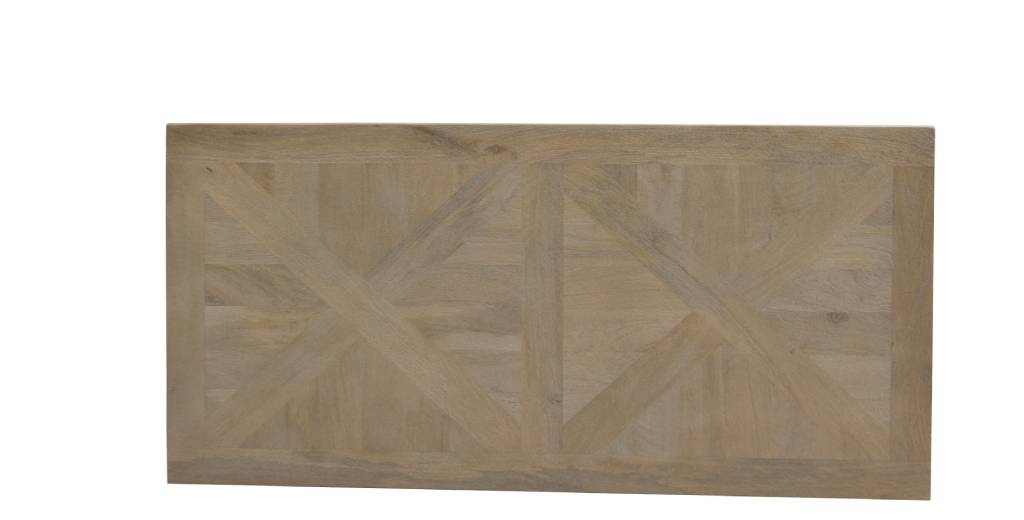 SORANZO MANGO WOOD COFFEE TABLE HANDCRAFTED PARQUET TOP OAK/BLACK 135CM FRENCH PROVINCIAL