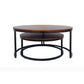 CABOT SET OF 2 COFFEE TABLES  MANGO WOOD WALNUT COLOURED TOPS WITH BLACK METAL LEGS