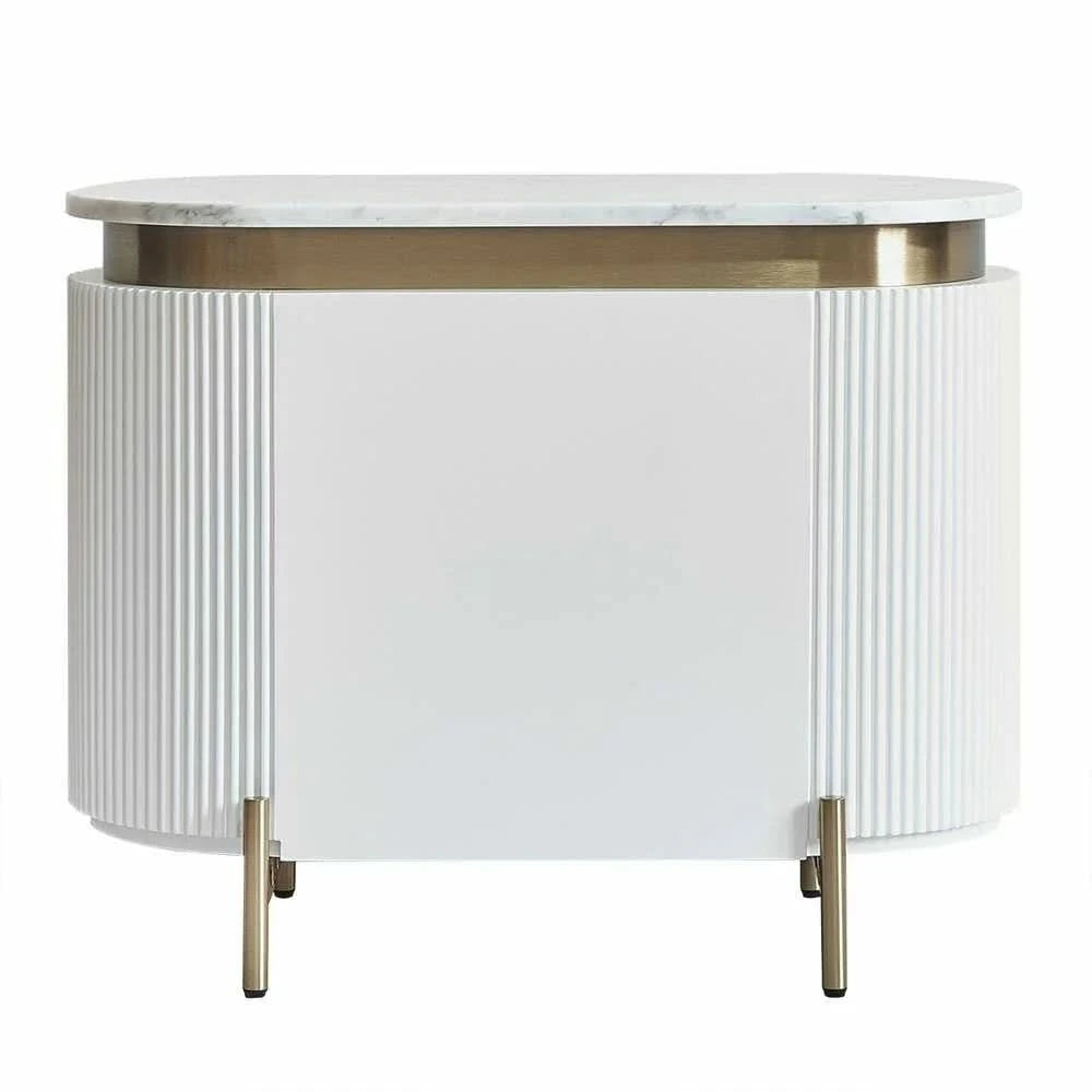 DENEUVE BEDSIDE TABLE WHITE WITH CARRARA MARBLE TOP