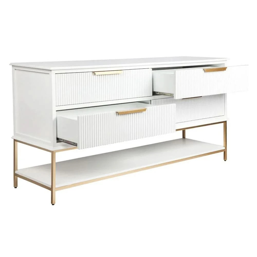 MORETTI 4-DRAWER CHEST OF DRAWERS 170CM SATIN WHITE/GOLD
