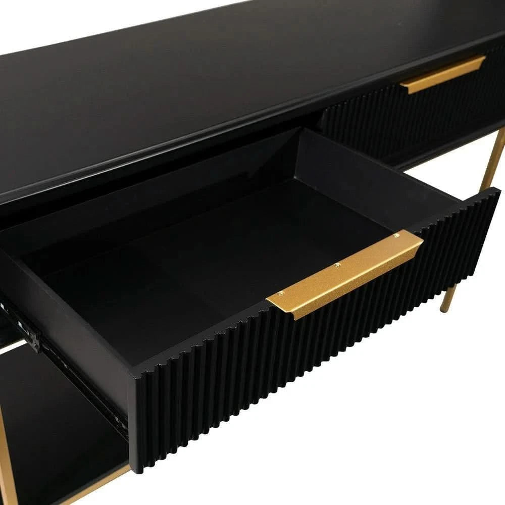 MORETTI 2-DRAWER CONSOLE TABLE/HALL TABLE SATIN BLACK  & GOLD SMALL