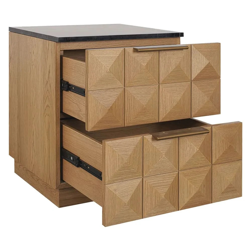 HAMPSHIRE BLACK MARBLE/NATURAL OAK 2-DRAWER BEDSIDE TABLE