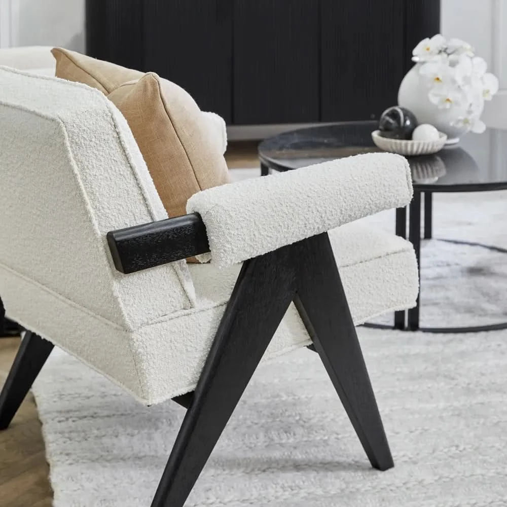 LAYTON WHITE/BLACK BOUCLE ARMCHAIR
