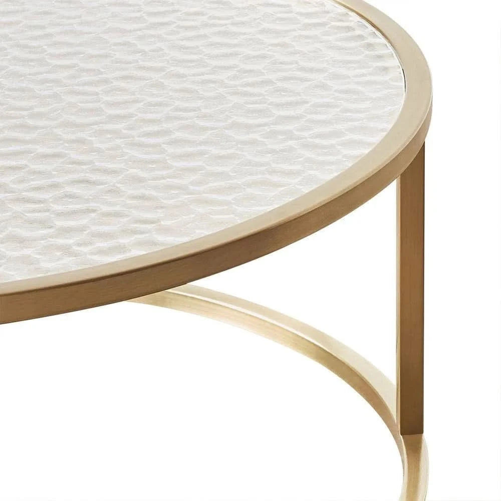 CLAUDIA SET OF 2 ROUND RIPPLED GLASS & GOLD NESTING COFFEE TABLES