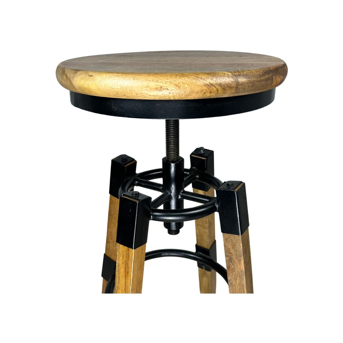 MARON STOOL BLACK PAINTED METAL/RUSTIC BROWN WASHED MANGO WOOD