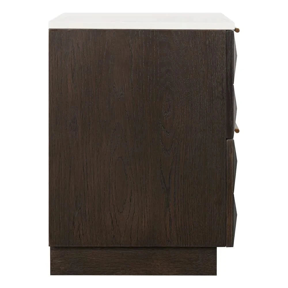 HAMPSHIRE WHITE MARBLE/SMOKED OAK 2-DRAWER BEDSIDE TABLE