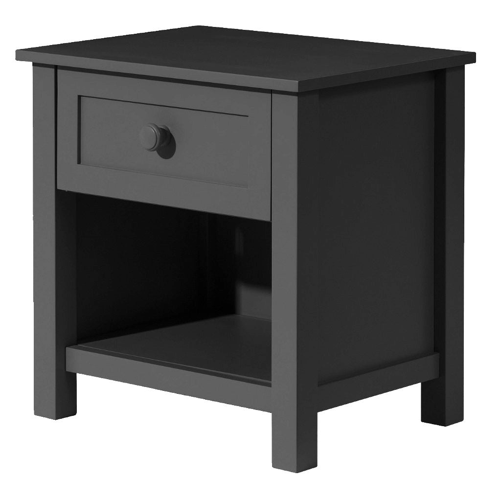 BAYLIN RUBBERWOOD 1-DRAWER  1-SHELF BEDSIDE TABLE BLACK