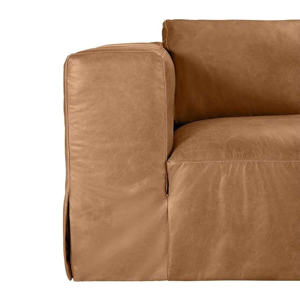 INIGO 3-SEATER LEATHER SLIP COVER SOFA TOP GRAIN COW LEATHER LIGHT BROWN
